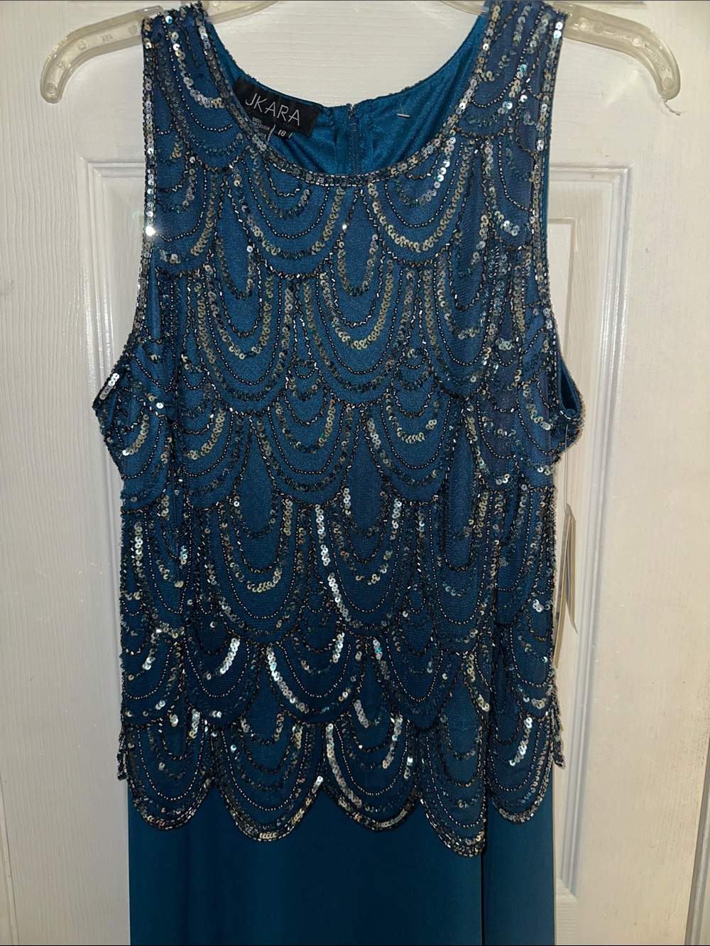 J kara Blue Beaded Formal Long Gown Sz 18